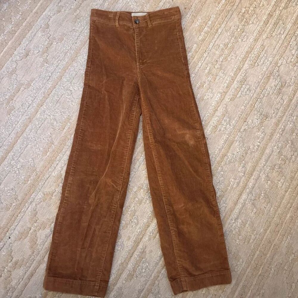 Everlane Corduroy Straight Leg Pants 00 Brown Golden Brown High Rise 8-Wale